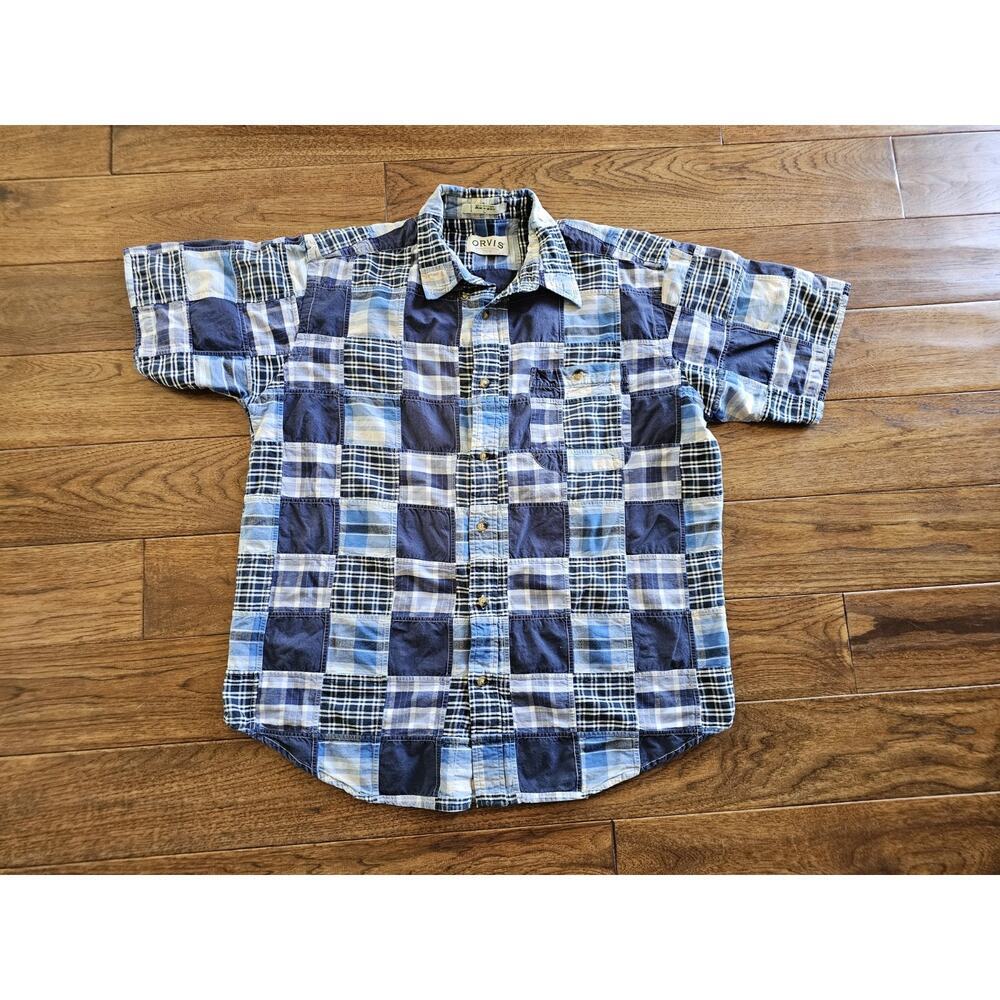 Orvis Blue and White Plaid Short-Sleeve Button-Down Shirt